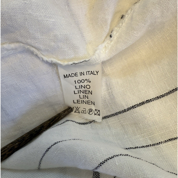 Inizio Midi Dress Womens Size L Italian 100% Linen White Stripe Beachy Coastal - Picture 5 of 7